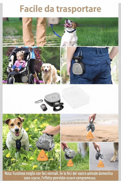 raccogli bisogni portatile con dispenser per cani e gatti
